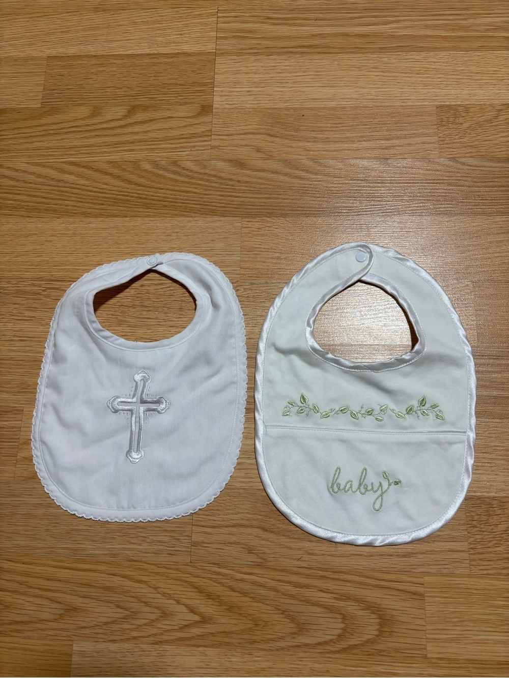 New “Elegant Baby” and “Carter’s” Baby Bibs with Cross and Floral Embroidery